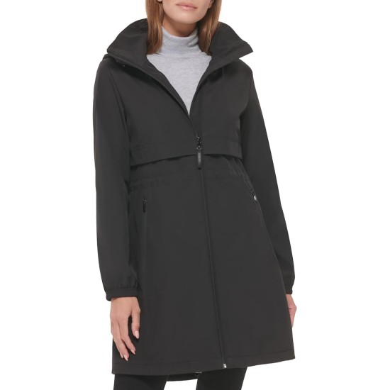 Women's waterproof hooded jacket with adjustable waist and hood