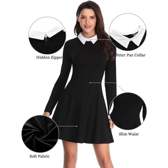 Women's Peter Pan neck long sleeved Halloween casual slim fit trumpet dress